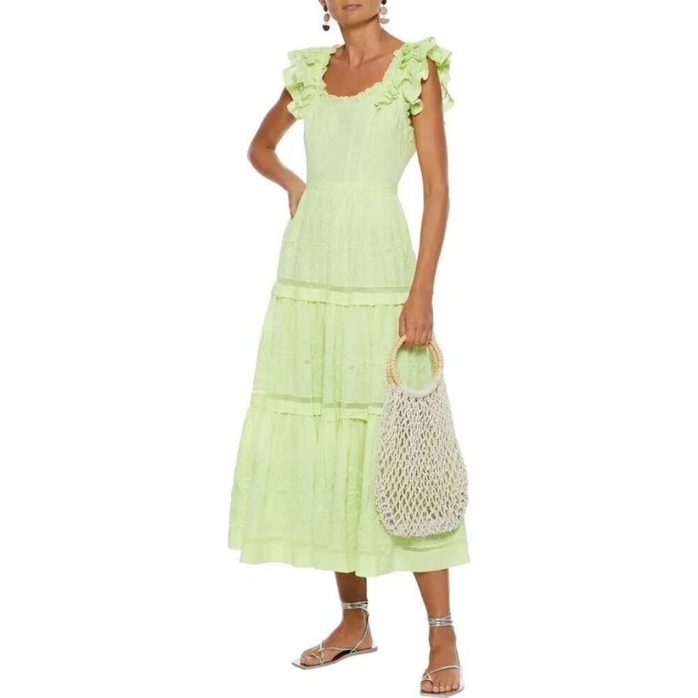 Ulla Johnson Julietta Broderie Anglaise Cotton Midi Dress, Pistachio Size 4 NWT